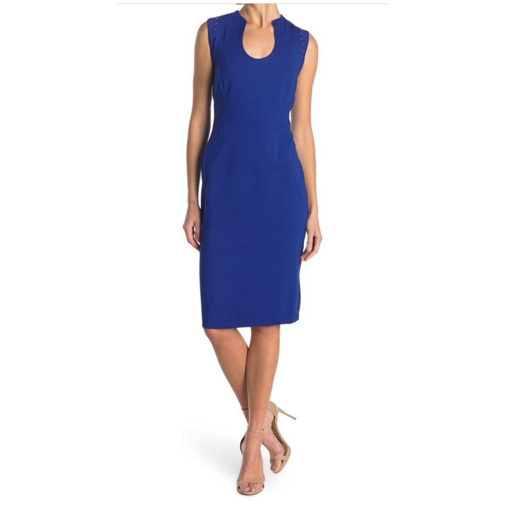 Tahari Royal Blue Sleeveless Midi Sheath Dress